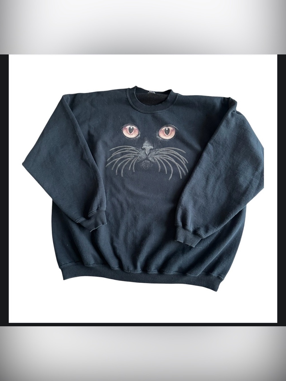 Vintage Black Cat Face Graphic Sweatshirt Gildan Heavy Weight Size XXL USA Style